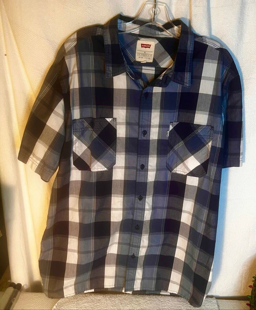 Levi's Men's Blue, White and Gray Plaid Shirt Size XL